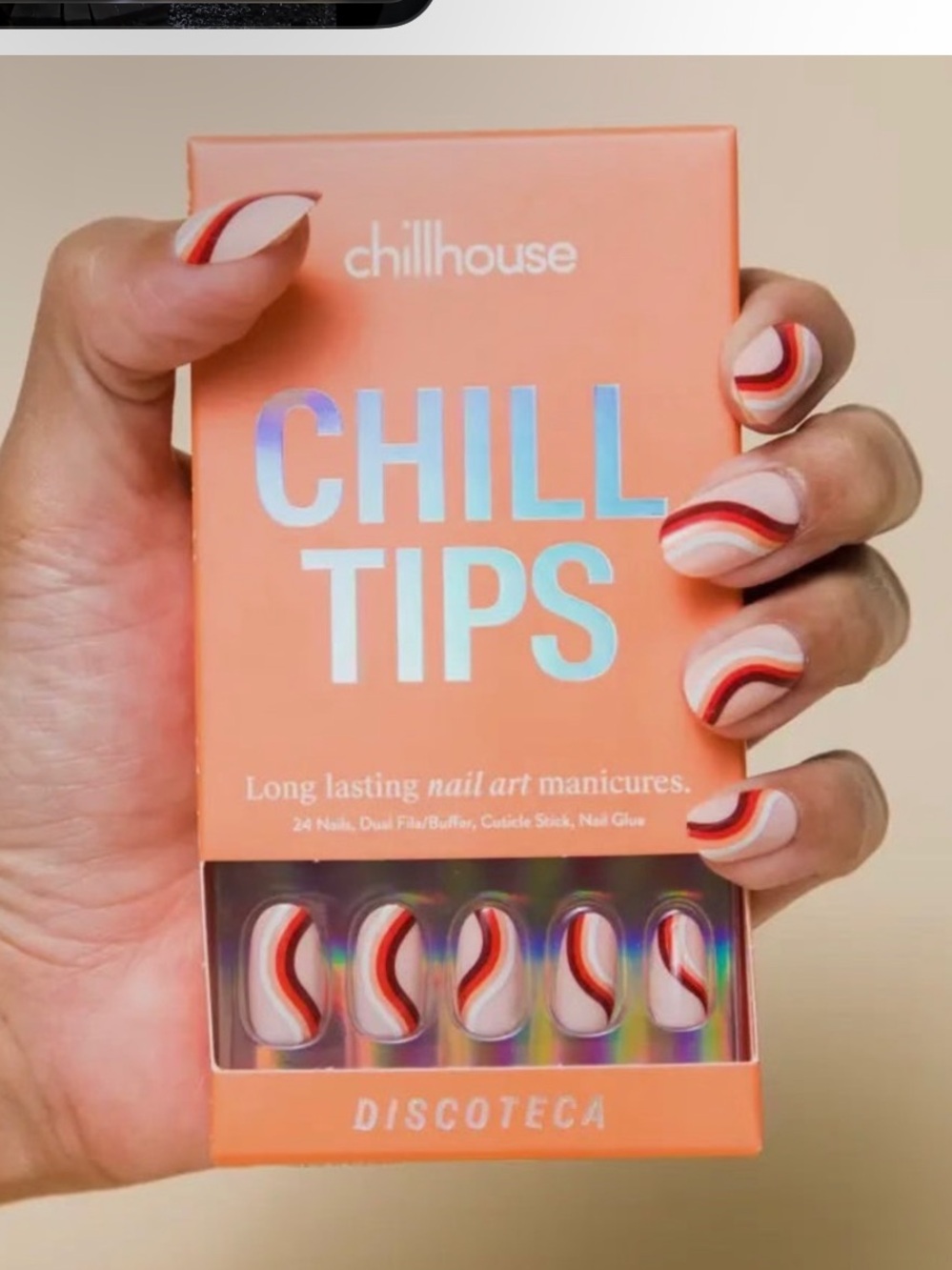 Chillhouse Chill Tips Press-On Nails — DiscoTeca Coral Swirl bundle